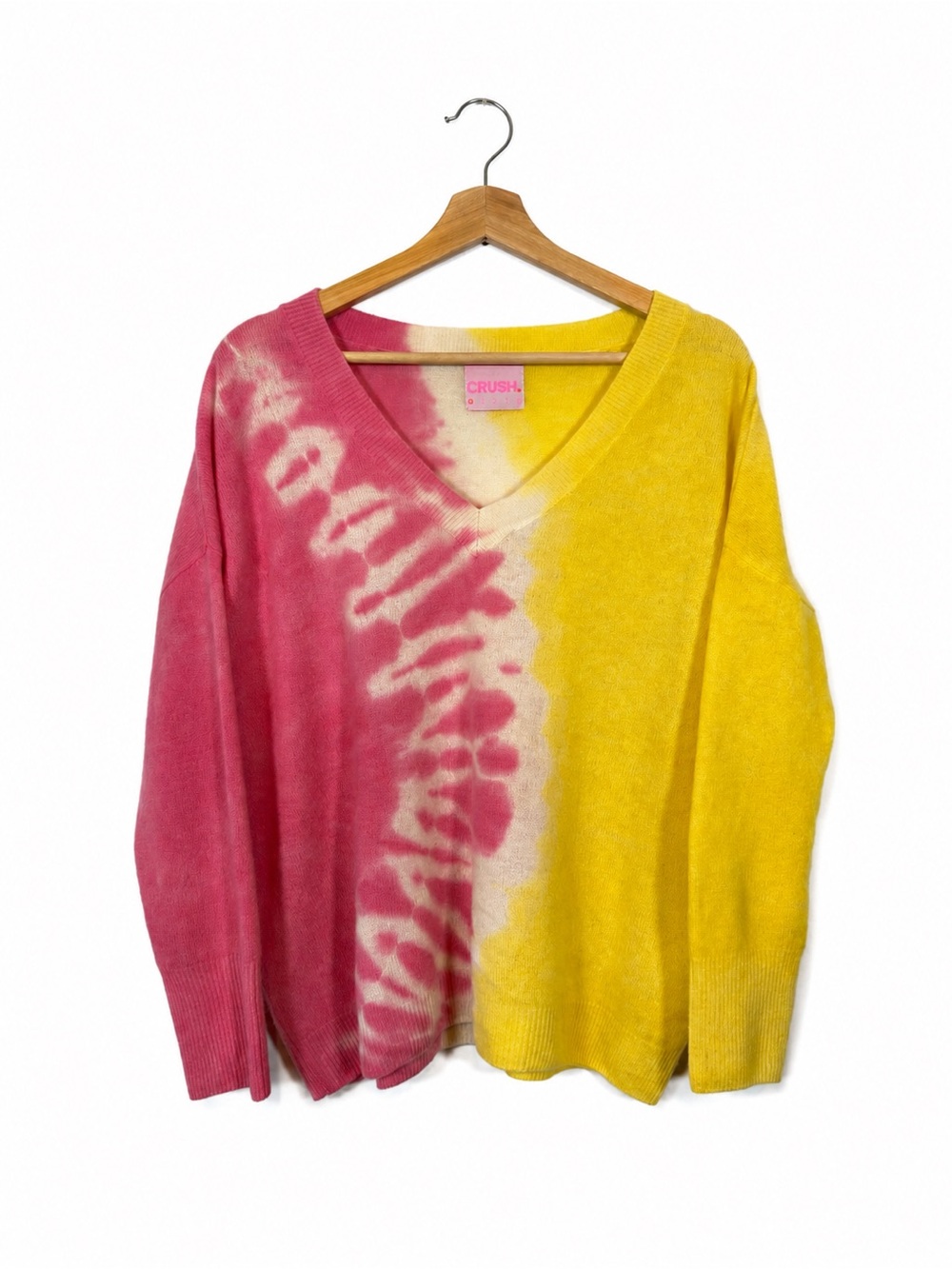 CRUSH Cashmere Malibu Tie-Dye V-Neck Sweater Size 4-6 Hippie Maximalis Cozy Soft